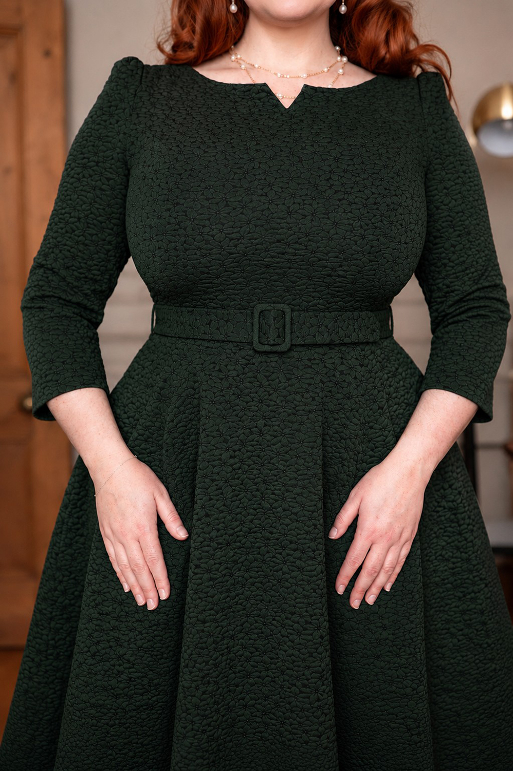 Gladys Embossed Floral Swing Dress in Plus Size